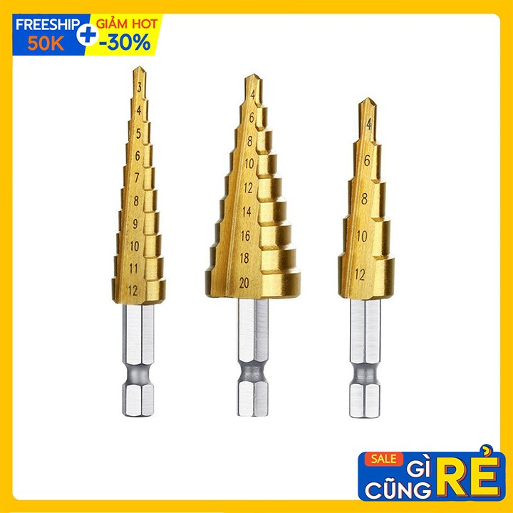 [ Rẻ vô định ] Bộ 3 mũi khoan tháp titanium 4 - 32mm đa năng