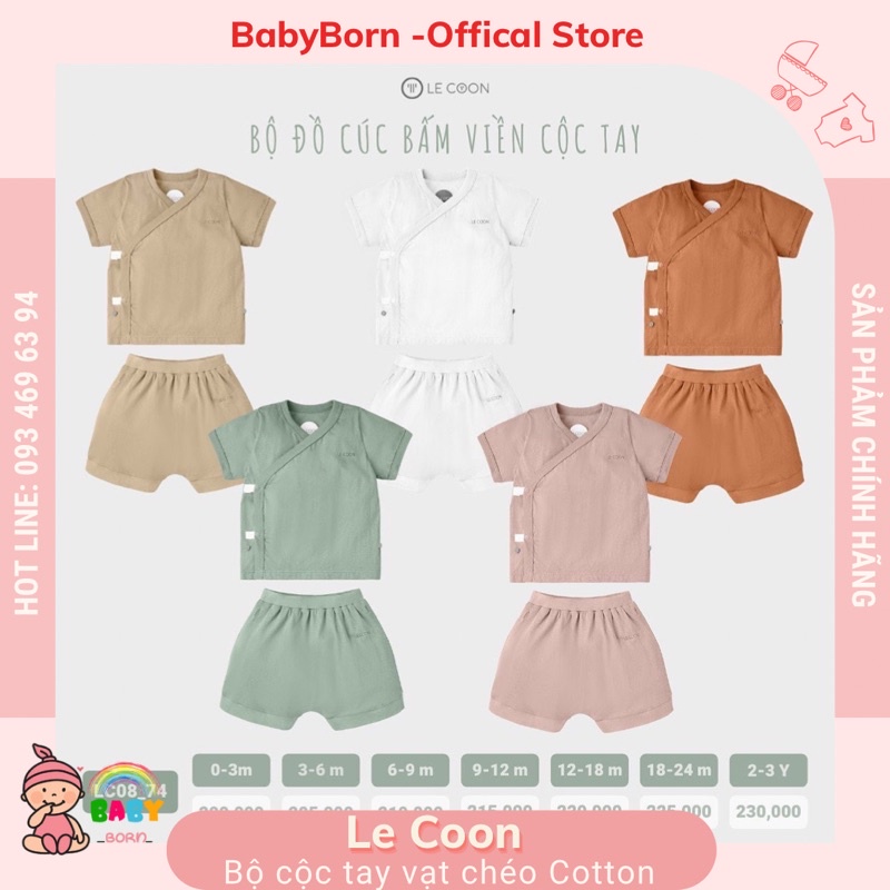 Le Coon - Bộ cộc tay vạt chéo cúc bấm 100% cotton, mềm mại, thấm hút LC0874 / LC10_116