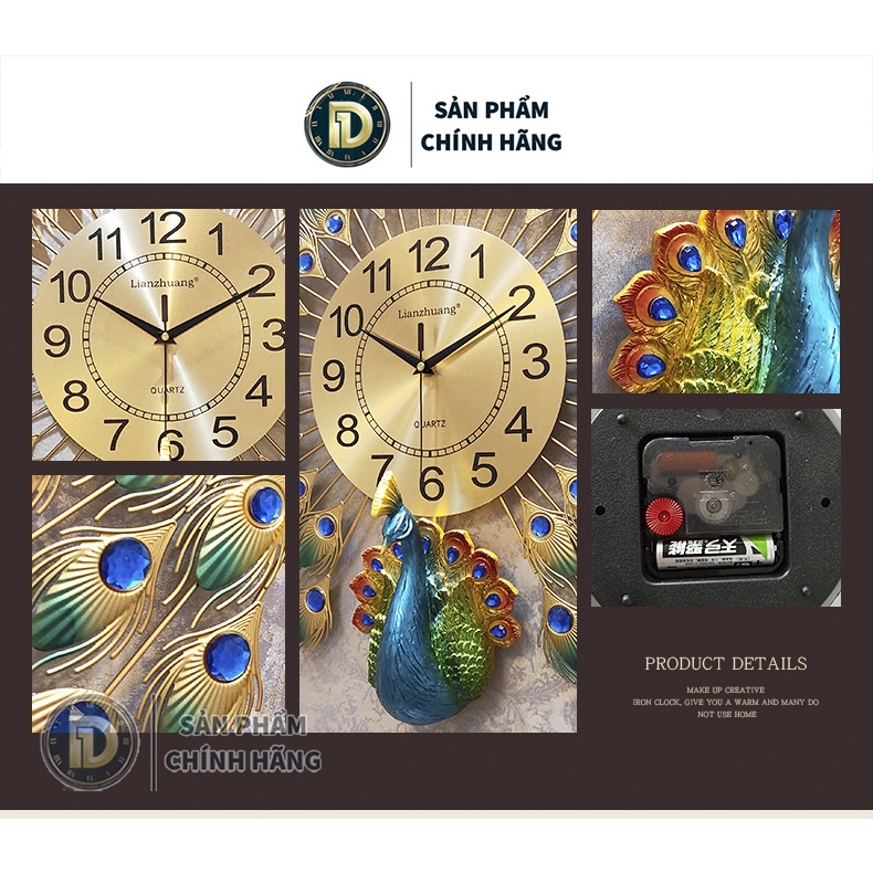 Đồng Hồ Treo Tường Con Chim Công Tài Lộc Chính Hãng D1 Home Kim Trôi Trang Trí Tường Decor - CL12