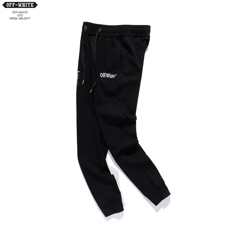 OFF-WHITE Quần Dài Chất Liệu Vải Cotton Có Thêu Hoạ Tiết Độc Đáo Trẻ Trung