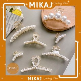 Kẹp tóc càng cua hàn quốc ngọc trai nhân tạo to hot trend cỡ lớn nhỏ mini vuông nửa đầu cho nữ đẹp giá rẻ MIKAJ STORE