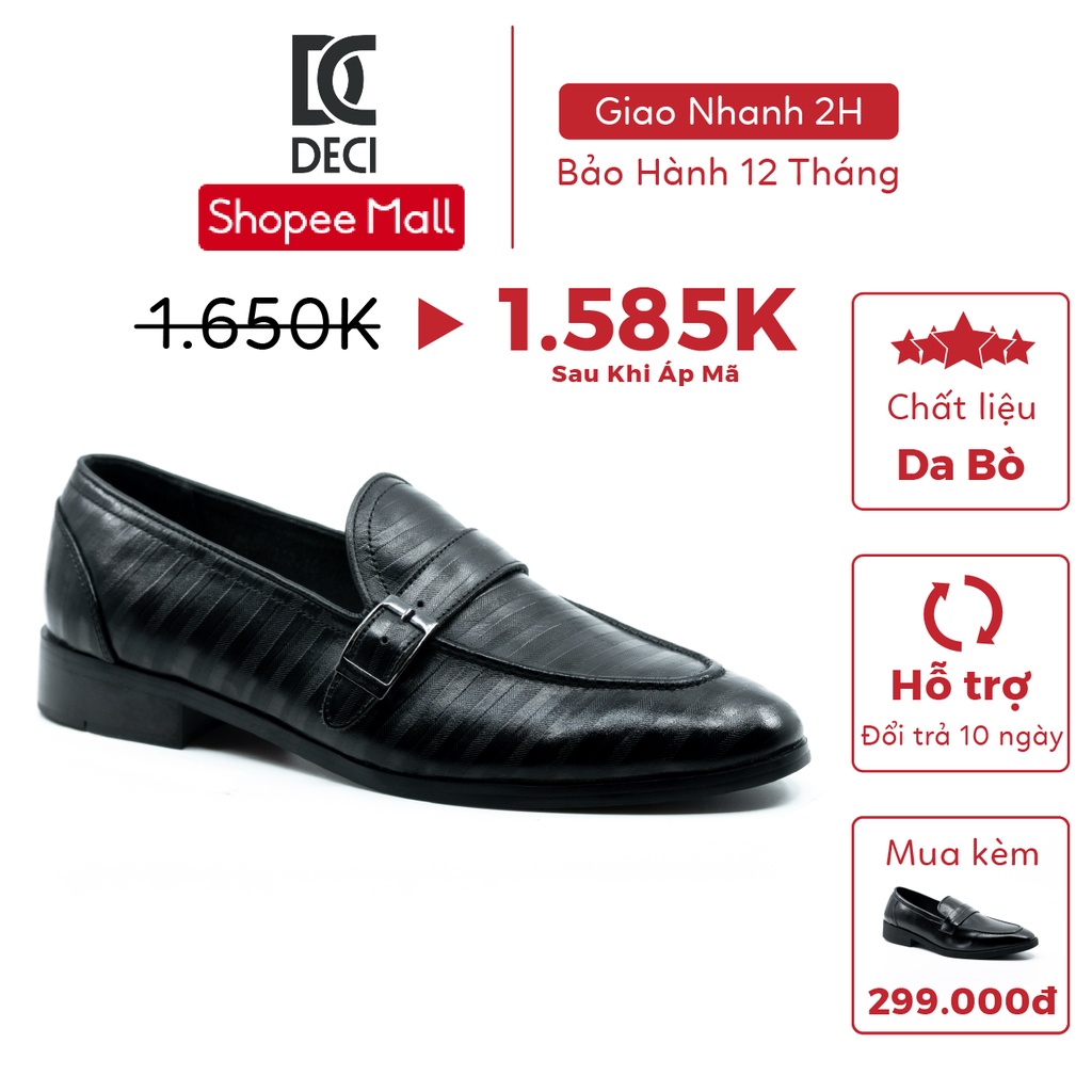 [Mã LT200 giảm 200K đơn 699K] Giày tây công sở DECI màu đen dòng giày Loafer giày lười BROGUE 16