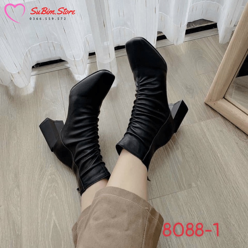 Bốt Nữ Nhúm Trước Da Mềm Gót Vuông 7p Cao Cấp (Mã 8088) – SuBim.Store