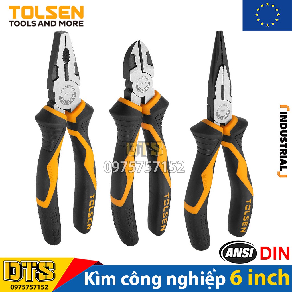 Kìm điện – kìm cắt - nhọn kìm công nghiệp TOLSEN 6 inch/ 160mm, thép CR-V cao cấp hợp kim Niken – Tiêu chuẩn Châu Âu