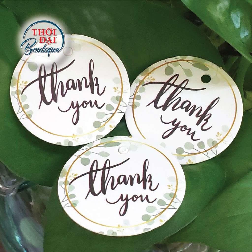 100 Tag Nhãn Treo Giấy Lấp Lánh Thank You Tròn Nhỏ 3.5cm