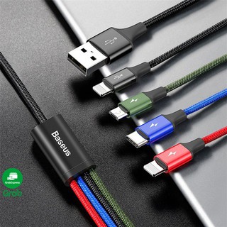Dây sạc 4 đầu baseus - Cáp sạc nhanh 3 in1 cho iPhone/ iPad, Smartphone & Tablet Android Dài 1M2 - Hàng chính hãng
