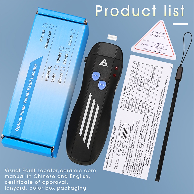 Bộ định vị lỗi hình ảnh nhỏ Máy kiểm tra cáp quang VFL 10km Cáp quang 1/10/20/30 / 50mw