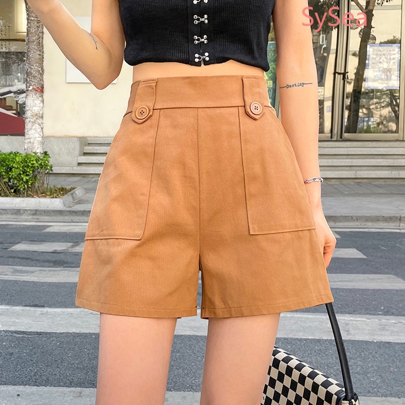 Quần Short Lưng Cao Màu Trơn Thời Trang Mùa Hè Cho Nữ