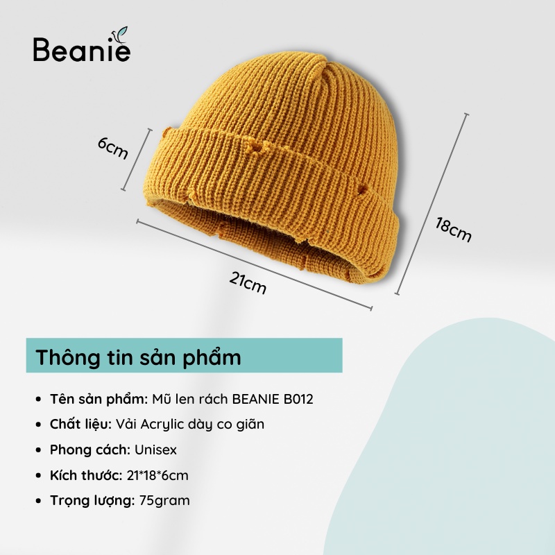 Mũ Len Ngắn Rách BEANIE Hot Trend Thời Trang Hàn Quốc, Nón Len Unisex Trơn Dưa Hấu Nam Nữ Nhiều Màu Mùa Đông Ấm Áp B012
