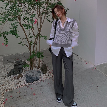 Áo Sweater Dệt Kim Sát Nách In Họa Tiết Ngựa Vằn Thời Trang Mùa Thu