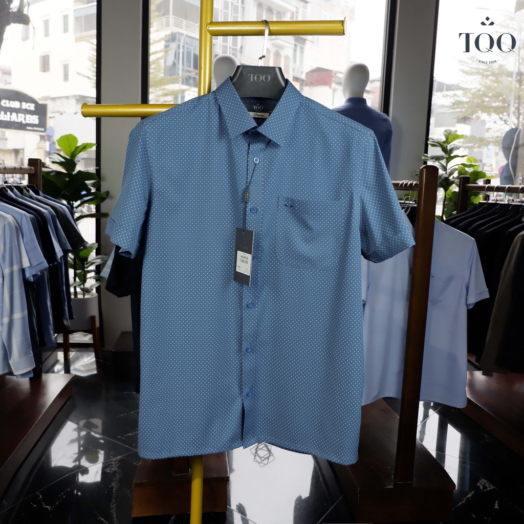 Áo sơ mi nam ngắn tay TQQ dáng Slimfit công sở H329CB chất Viscose họa tiết chấm bi lịch sự