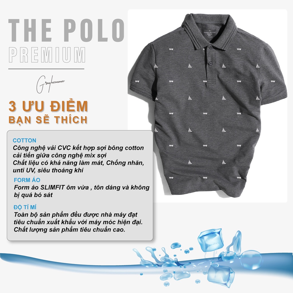Áo Polo nam GRAYHOMME vải Cotton cá sấu cao cấp xuất xịn dệt bo dày chuẩn cổ bẻ ngắn tay