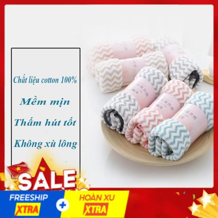 [ RẺ VÔ ĐỊCH ]  Combo 4 Khăn Mặt Lông Cừu Xuất Hàn Vân Kẻ Sọc Không Bị Xù Lông,Không Phai Màu 00869