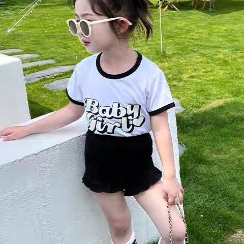 Set Áo Thun Tay Ngắn In Chữ + Quần Short Thời Trang Hè Hàn Quốc Mới 2022 Cho Bé Gái