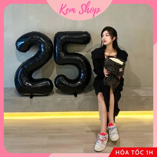 Bóng số sinh nhật màu đen size đại 82cm 32'' Kem Shop, bóng số chụp ảnh sinh nhật trang trí kỷ niệm - K318