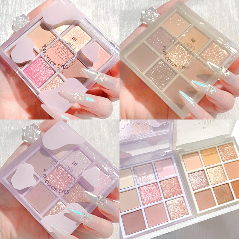 Bảng Phấn Mắt XIXI Milk 9 Màu Lì Và Ánh Nhũ Kết Hợp Trang Điểm Mắt Mịn Màng Kháng Nước NO.416