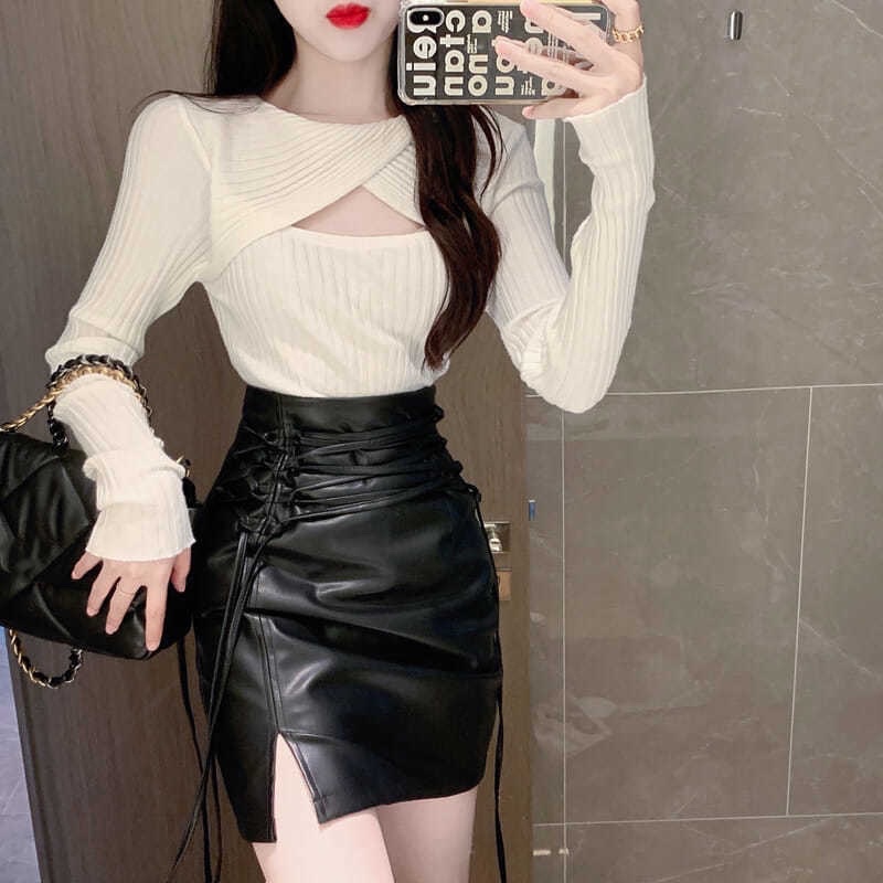 Chân Váy Da Pu Quảng Châu Cạp Cao BigSize 80kg