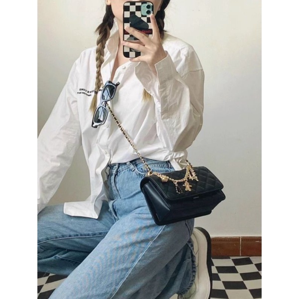 Túi Charles Keith* CNK da mềm chần ô, xích tháo rời được