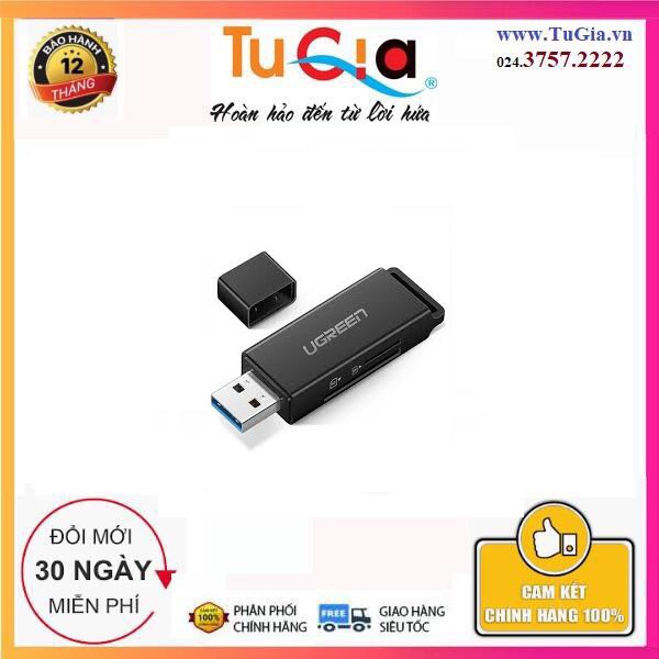 Đầu Đọc Thẻ Nhớ SD/TF USB 3.0 Ugreen 40752 (Đen) - Hàng chính hãng