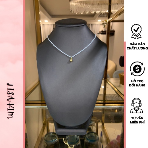 Vòng cổ choker trai gạo nhí 2 li mix chuông bạc xi vàng