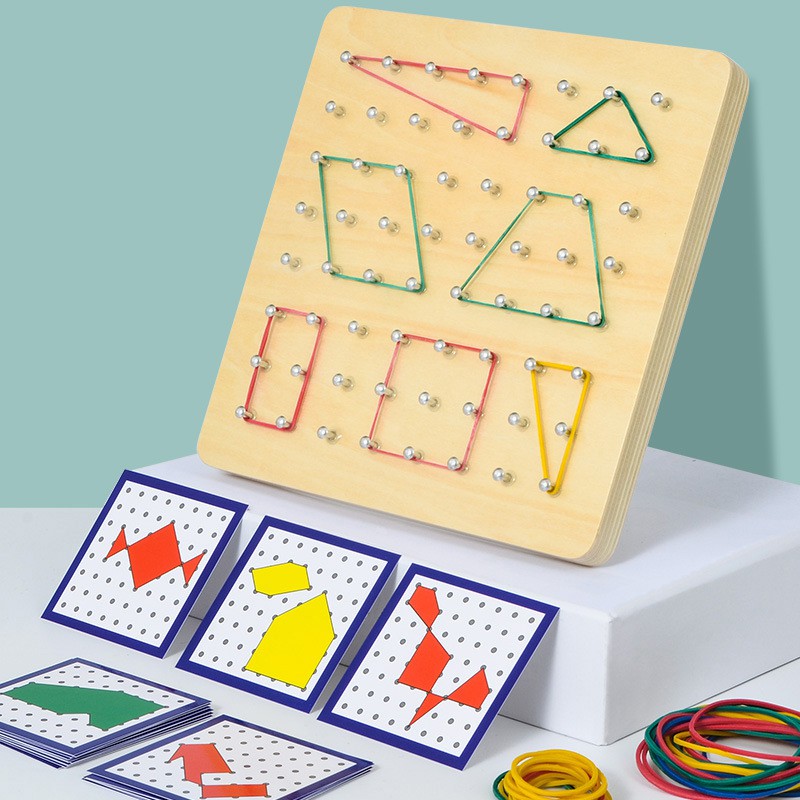 Đồ dùng dạy học Montessori bảng móng tay sáng tạo hình học 0.4 đồ họa trẻ em đồ chơi giáo dục sớm toán học giáo dục trẻ em bảng móng tay gỗ