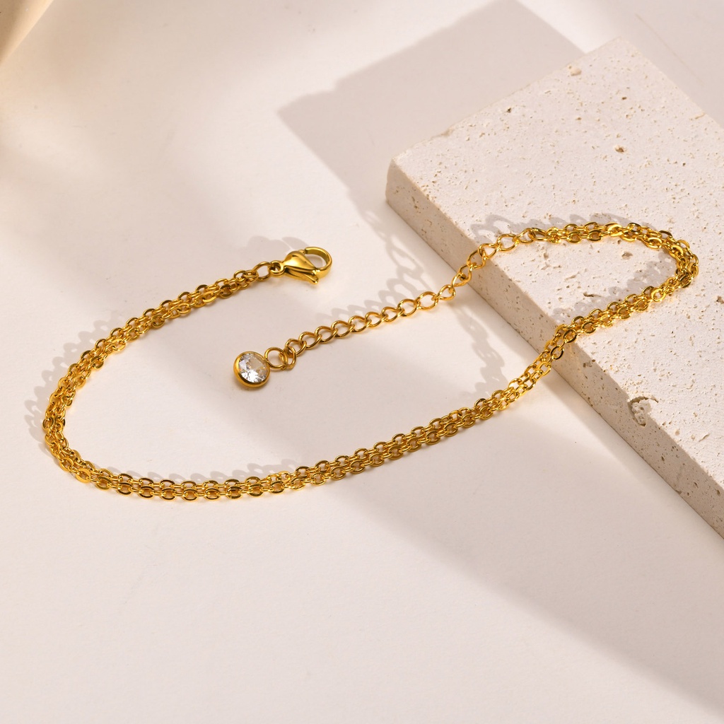 Vnox Lắc Chân Nhiều Lớp Mạ Vàng 14K Đính Đá Zircon Có Thể Điều Chỉnh Thời Trang Cho Nữ