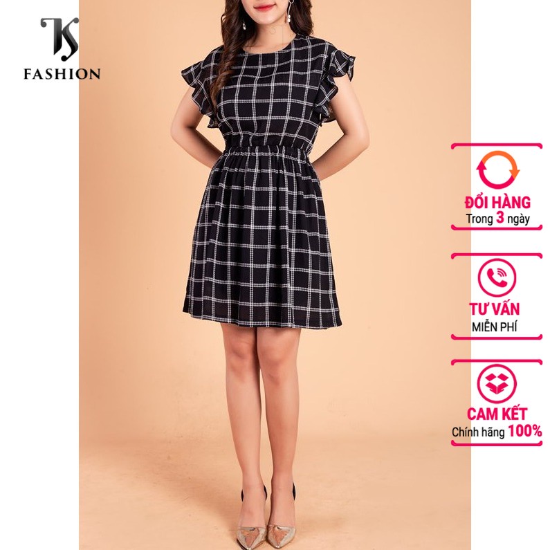 Đầm nữ cánh dơi, họa tiết kẻ caro, dáng xòe, thiết kế cao cấp TKFASHION DK531