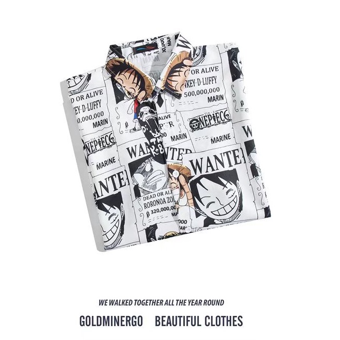 Áo sơ mi KT KT1194 tay ngắn dáng rộng in hoạt hình One Piece thời trang mùa hè dành cho cả nam và nữ