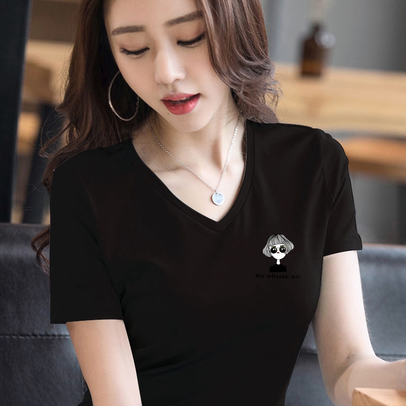 Áo Thun Tay Ngắn Cổ V Đơn Giản Thời Trang Cho Nữ