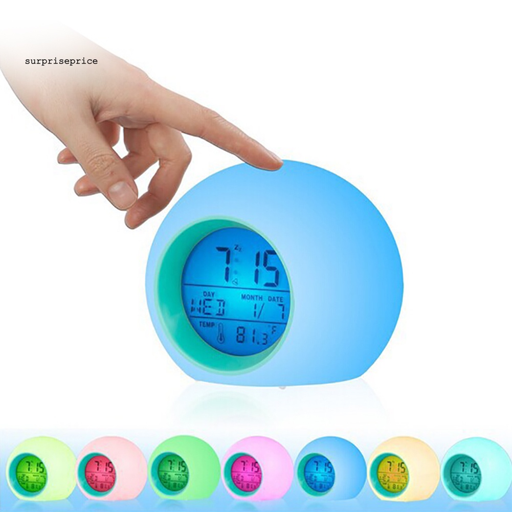 Đồng Hồ Báo Thức Có Đèn LED Hình Tròn Hiển Thị Nhiệt Độ