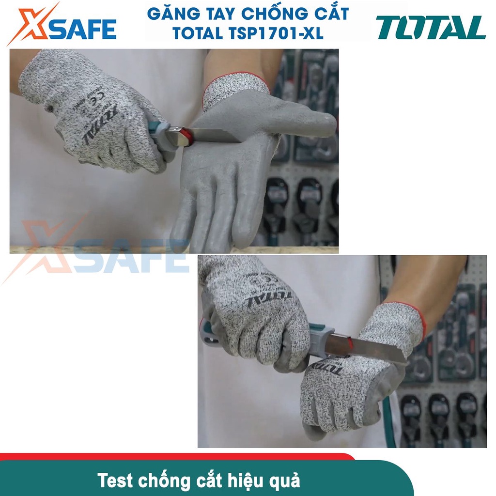 Găng tay bảo hộ lao động TOTAL TSP1701 size XL tiêu chuẩn EN388:4542, bảo vệ an toàn, tăng độ bám - chính hãng