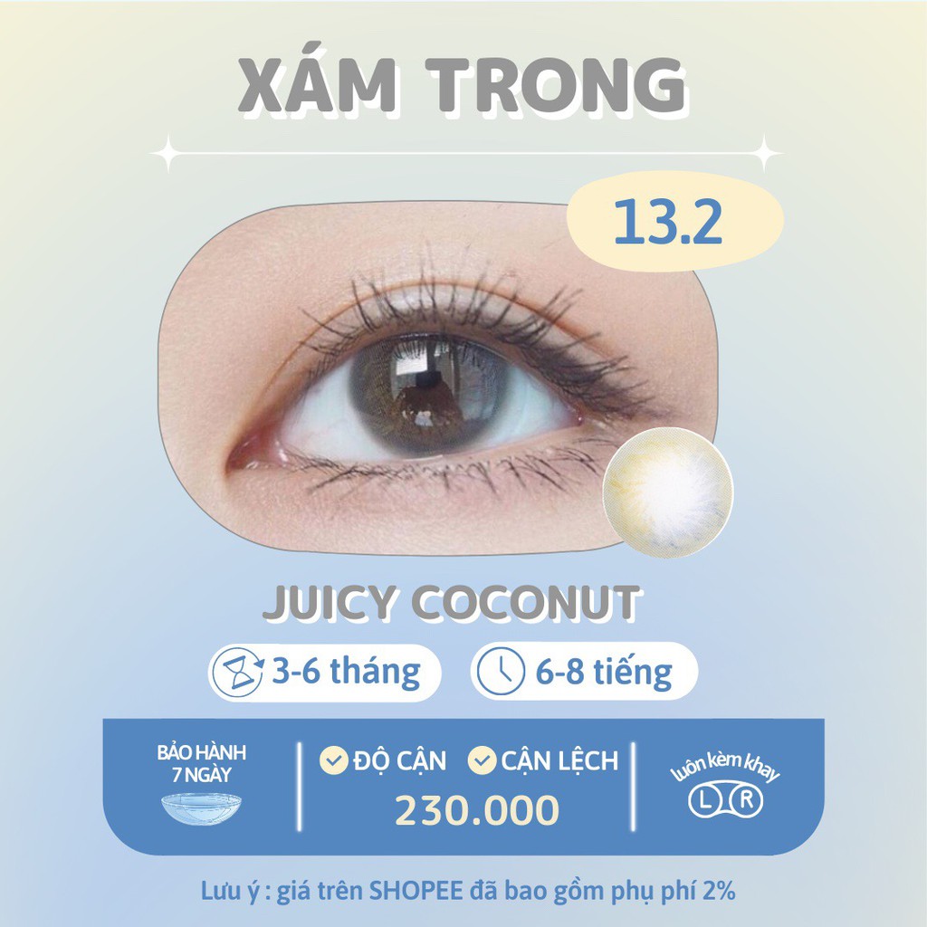 Kính áp tròng xám trong Juicy coconut brown chính hãng Lenstown | Hạn sử dụng 3 tháng | Lens cận