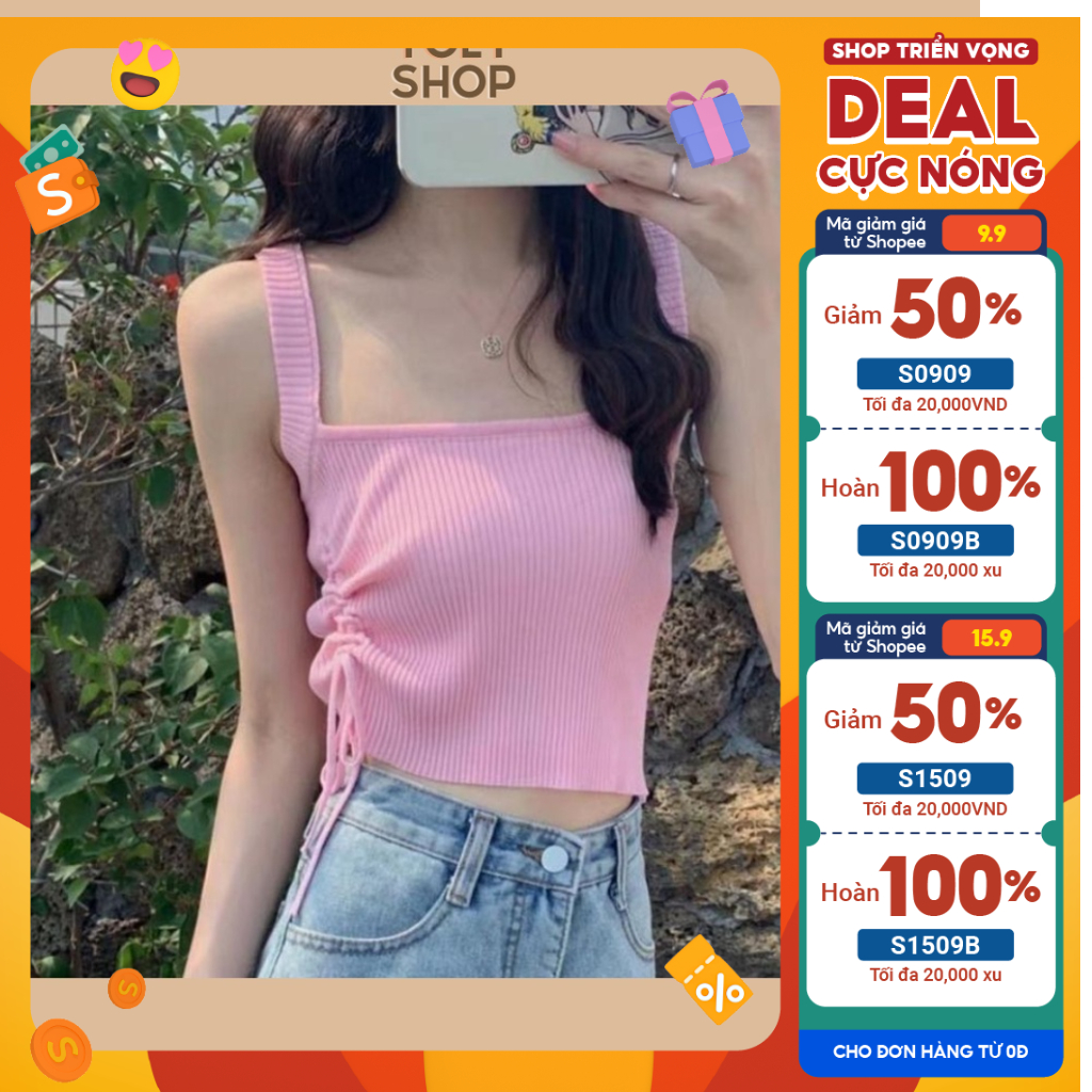 Áo croptop hai dây cổ vuông nhiều màu thời trang cho nữ (hàng có sẵn) - TOLYSHOP