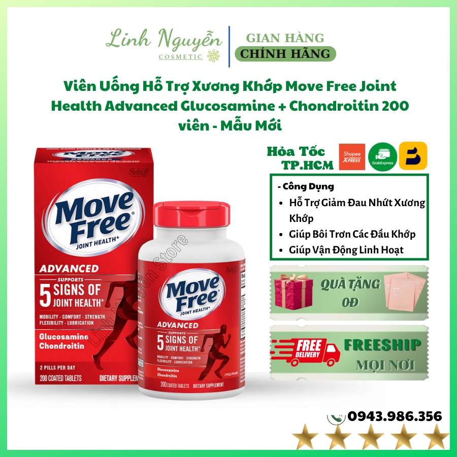 Viên Uống Hỗ Trợ Xương Khớp Move Free Joint Health Advanced Glucosamine + Chondroitin 200 viên - Mẫu Mới