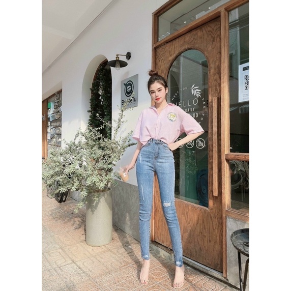 Quần jean ôm lưng cạp siêu cao hình thật kèm video