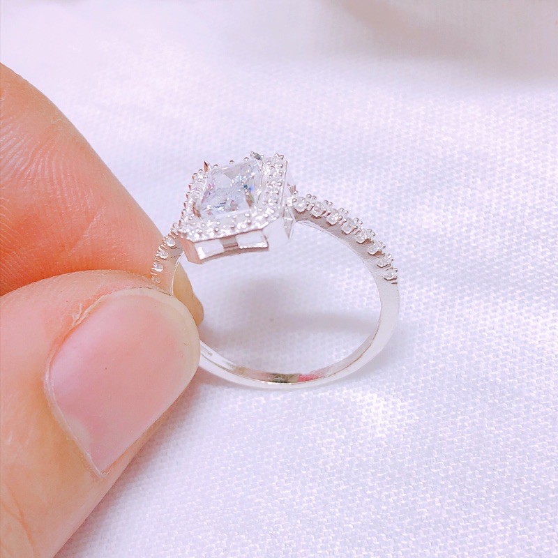 Nhẫn nữ bạc ta mặt đá vuông, nhẫn nữ bibi silver siêu xinh