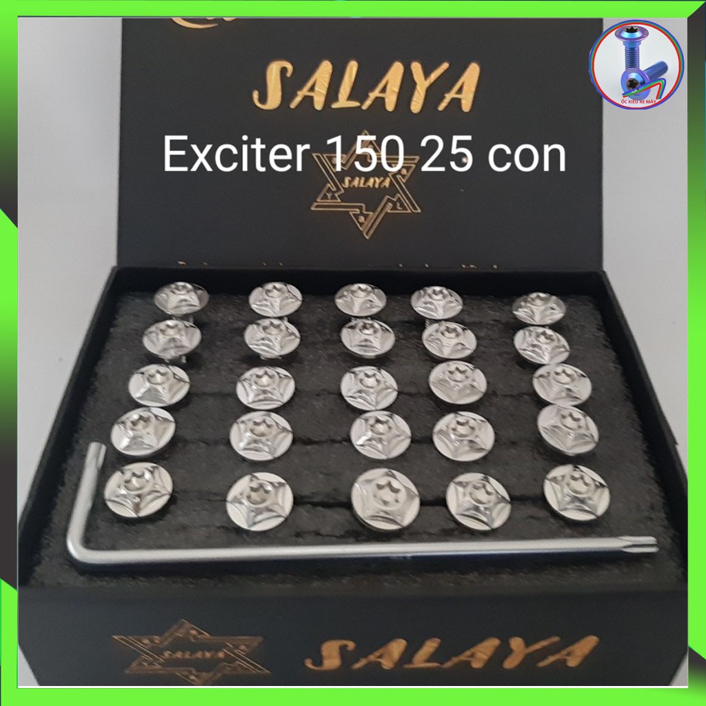 Full  ốc áo salaya Exciter 150, Exciter 135 ,xe 5 số (Full bộ 25 con) ,HÀNG CHUẨN PHÔI INOX 304, SÁNG BÓNG,CAM KẾT HÀNG