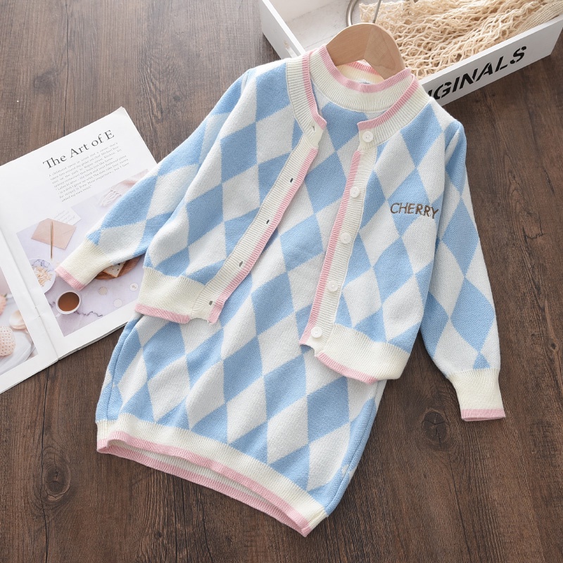 BEAR LEADER Đầm Dệt Kim Vải Cotton Mềm Mại In Họa Tiết Cherry Thời Trang Thu Đông Xinh Xắn Cho Bé Gái