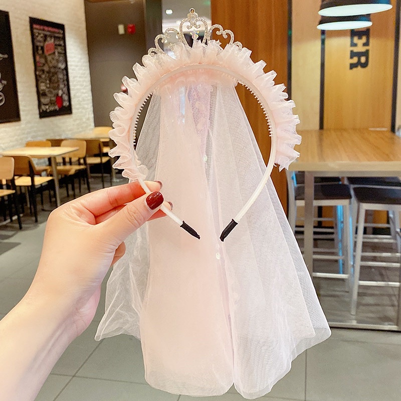 Kẹp Tóc Hình Vương Miện Đính Hạt Phối Ren Màu Trắng Phong Cách Cổ Điển Cho Bé Gái