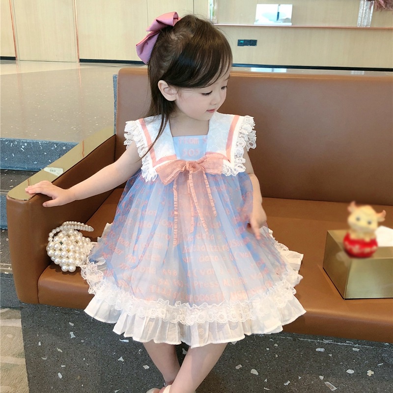 Đầm Công Chúa Cổ Thủy Thủ Phong Cách Hàn Quốc Thời Trang Mùa Hè Cho Bé Gái