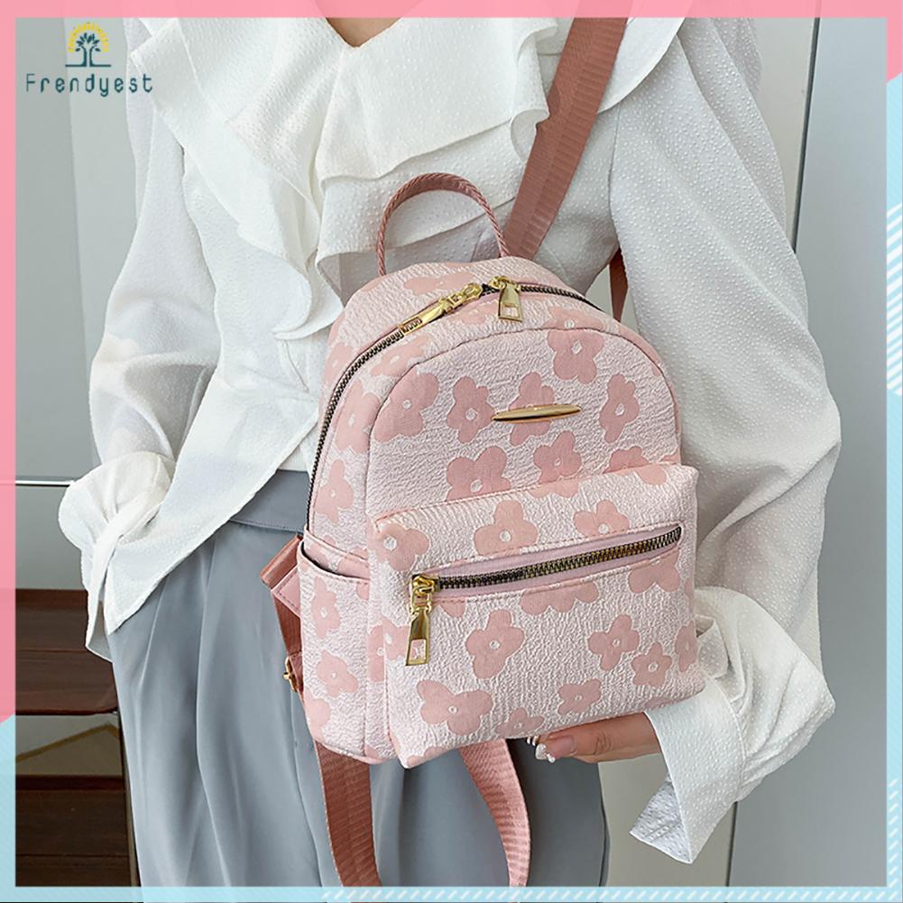 Ba Lô Vải Canvas Mềm Mại In Họa Tiết Hoa Tinh Khiết Nhỏ Gọn Cho Nữ
