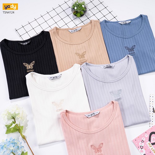Áo phông nữ YODY cộc tay, cổ tròn chất liệu cotton mềm mại thấm hút mồ hôi TSN5346