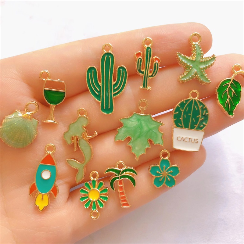 Set 4 Mặt Vòng cổ Hình Cây Xương Rồng Bằng Kim Loại Tráng Men
