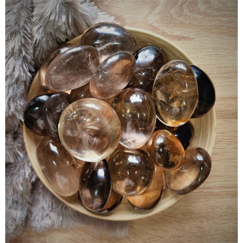 Palm đá thach anh Khói (Smoky Quartz) dùng thanh tẩy trong Tarot, cân bằng năng lượng, Reiki, thiền định, phong thủy