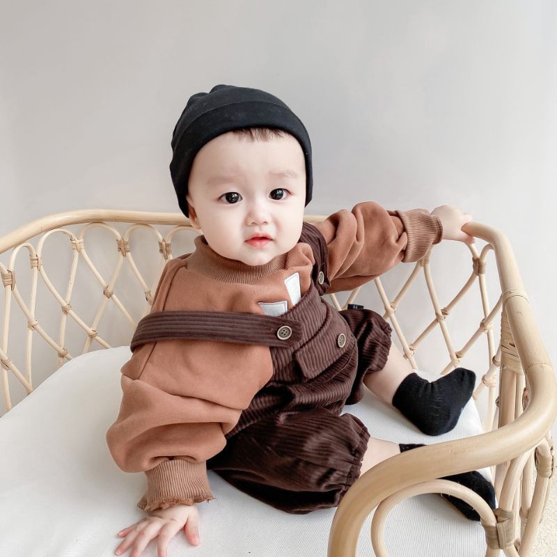 Quần yếm nhung cao cấp - Áo sweater cho bé - Chất vải dày dặn bé mặc cực yêu