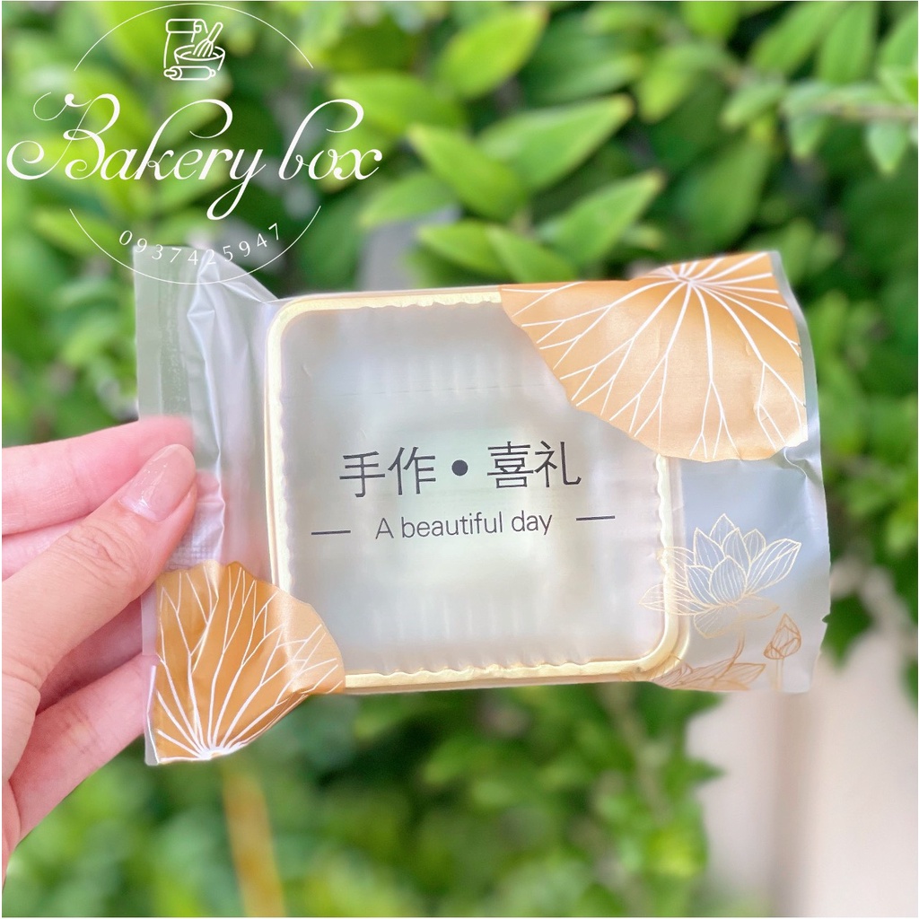 Set 100 | Khay Vàng Kèm Túi Đựng Bánh Trung Thu 75gr (Mẫu Mới 2022)