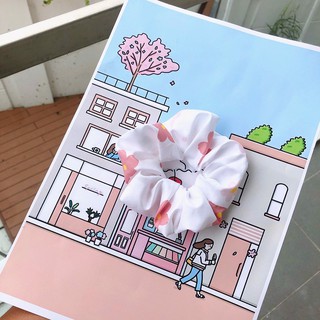 Scrunchies cột tóc hoa anh đào vải dày dặn