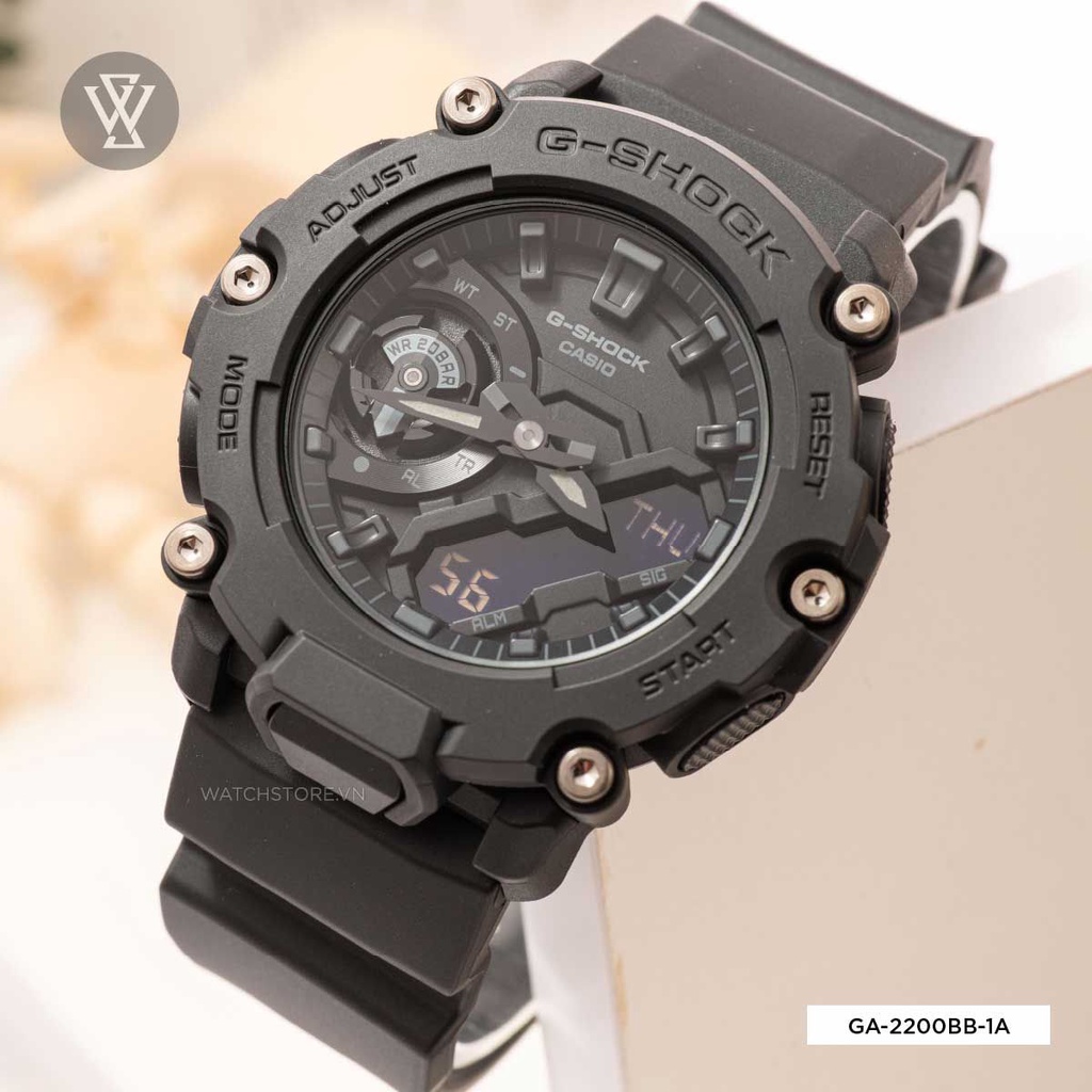 Đồng Hồ Quartz Nam Casio G-Shock GA-2200BB-1A Thiết Kế Mặt Kính Khoáng 47.5mm, Vỏ Nhựa, Dây Cao Su Cao Cấp