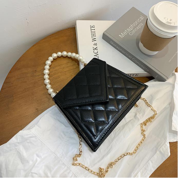 🔥 FREESHIP EXTRA 🔥 Túi xách da PU ❤️BÁN LỖ❤️ Màu trơn phối chuỗi ngọc trai nhân tạo phong cách retro cho nữ DC0011