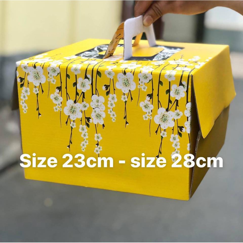 Hộp bánh kem giấy size 23*23*17cm - hộp kèm đế trắng - họa tiết ngẫu nhiên-